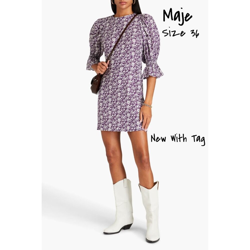 Maje Womens Linen-Blend Mini Dress Floral Purple Size 36 New With Tag